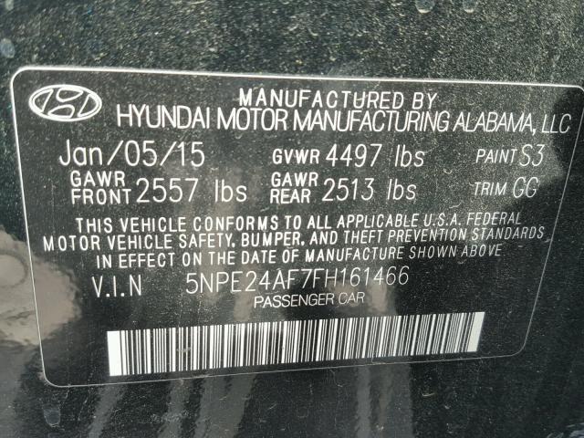 5NPE24AF7FH161466 - 2015 HYUNDAI SONATA SE BLACK photo 10