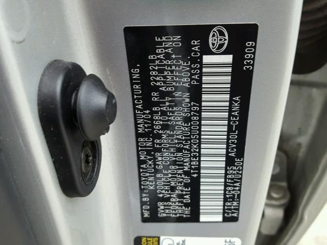 4T1BE32K05U008797 - 2005 TOYOTA CAMRY LE SILVER photo 10