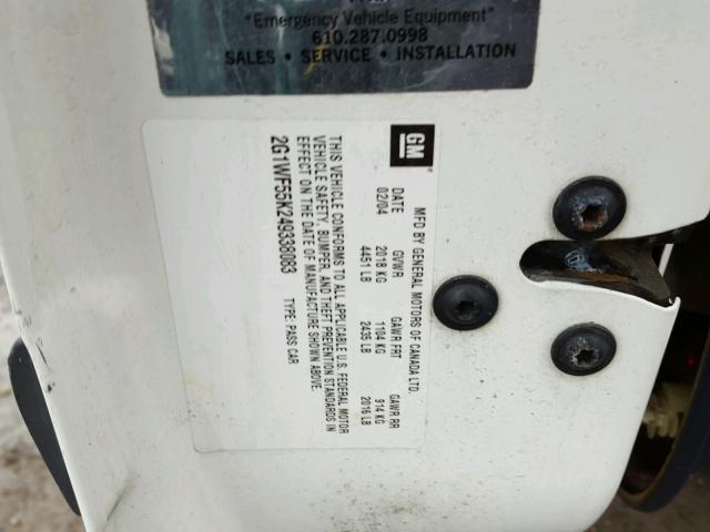 2G1WF55K249338083 - 2004 CHEVROLET IMPALA WHITE photo 10