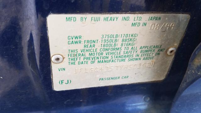 JF1GC4357YH501524 - 2000 SUBARU IMPREZA L BLUE photo 10