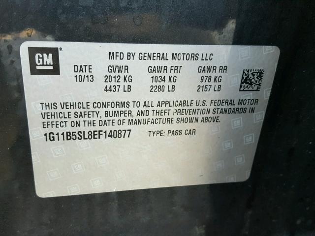 1G11B5SL8EF140877 - 2014 CHEVROLET MALIBU LS 灰色 照片 10