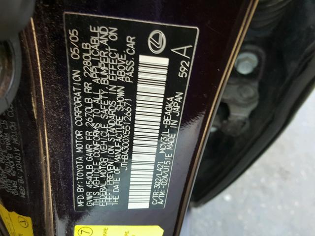 JTHBA30GX55126671 - 2005 LEXUS ES 330 BURGUNDY photo 10