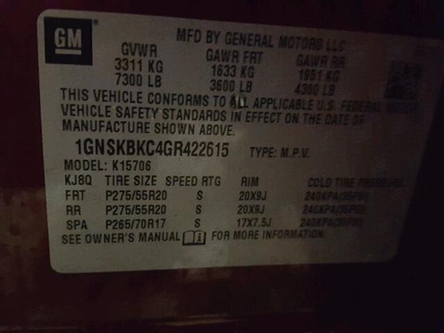 1GNSKBKC4GR422615 - 2016 CHEVROLET TAHOE K150 BURGUNDY photo 10