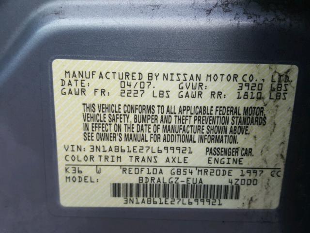 3N1AB61E27L699921 - 2007 NISSAN SENTRA 2.0 GRAY photo 10