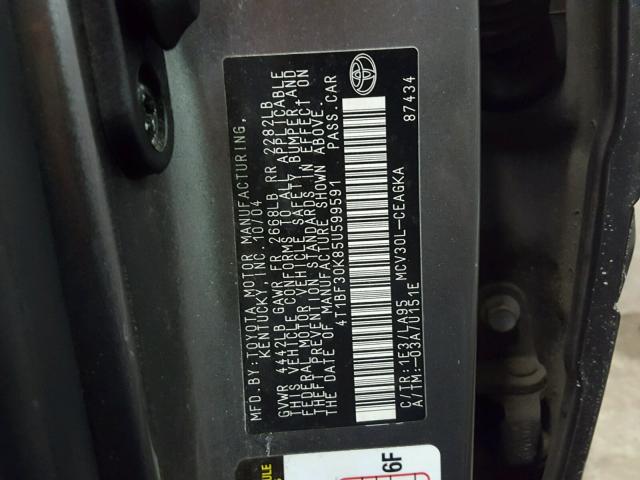 4T1BF30K85U599591 - 2005 TOYOTA CAMRY LE GRAY photo 10