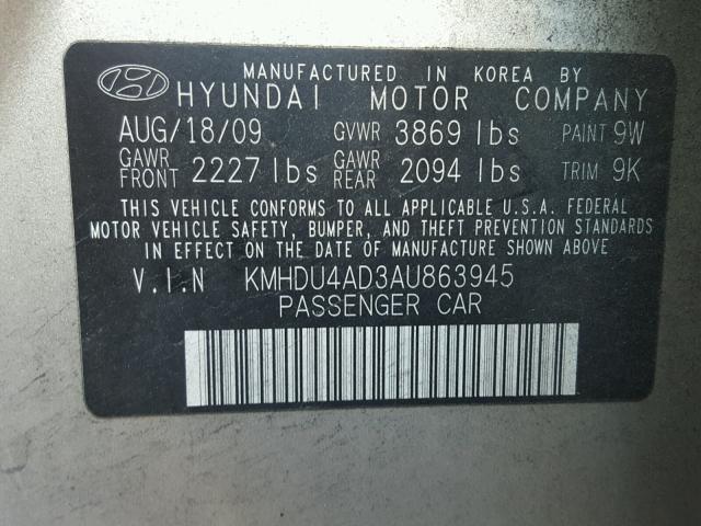 KMHDU4AD3AU863945 - 2010 HYUNDAI ELANTRA BL TAN photo 10