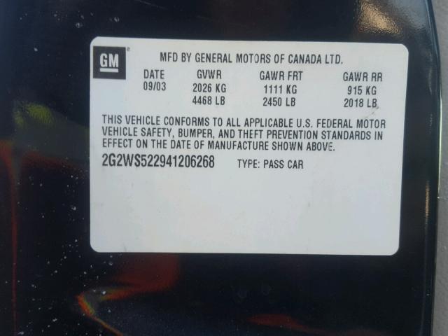 2G2WS522941206268 - 2004 PONTIAC GRAND PRIX BLACK photo 10