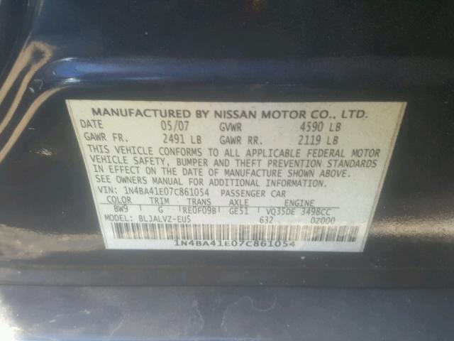 1N4BA41E07C861054 - 2007 NISSAN MAXIMA SE BLUE photo 10