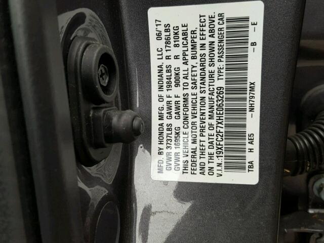 19XFC2F7XHE063269 - 2017 HONDA CIVIC EX 灰色 照片 10