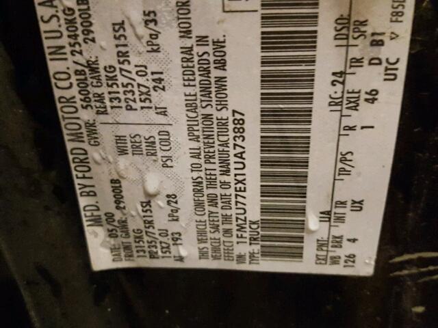 1FMZU77EX1UA73887 - 2001 FORD EXPLORER S BLACK photo 10