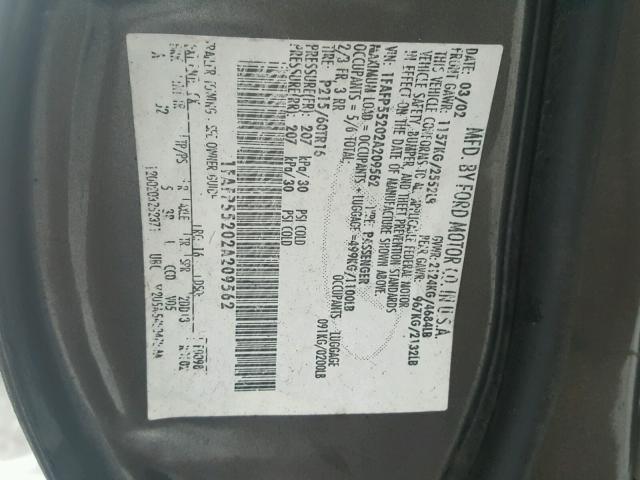 1FAFP55202A209562 - 2002 FORD TAURUS SES GRAY photo 10