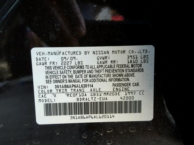 3N1AB6AP6AL620114 - 2010 NISSAN SENTRA 2.0 BLACK photo 10