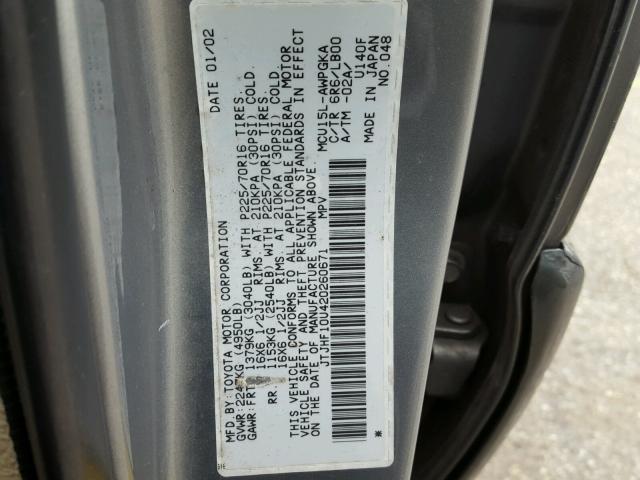 JTJHF10U420260671 - 2002 LEXUS RX 300 GRAY photo 10