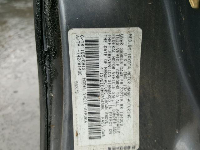 4T1SV21EXMU304396 - 1991 TOYOTA CAMRY DLX GRAY photo 10