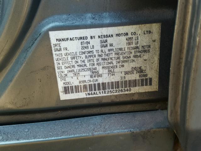 1N4AL11E25C226340 - 2005 NISSAN ALTIMA S GREEN photo 10