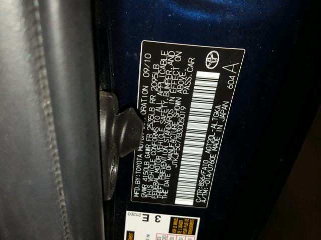 JTKJF5C77B3005019 - 2011 TOYOTA SCION TC ლურჯი ფოტო 10