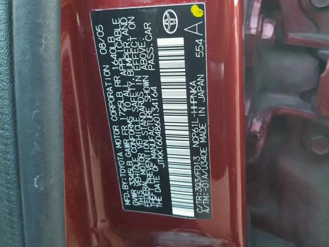 JTKKT604860134164 - 2006 TOYOTA SCION XA RED photo 10