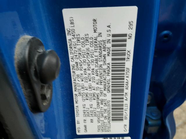 5TELU42N09Z611970 - 2009 TOYOTA TACOMA DOU BLUE photo 10