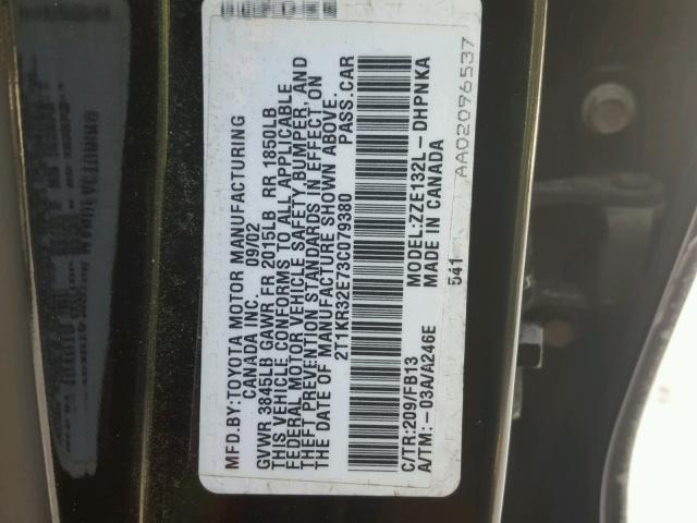 2T1KR32E73C079380 - 2003 TOYOTA MATRIX BLACK photo 10