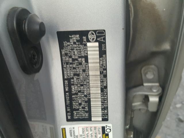 2T1BR32E85C460447 - 2005 TOYOTA COROLLA CE SILVER photo 10