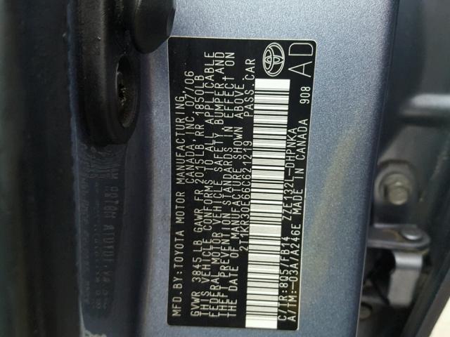 2T1KR30E66C621219 - 2006 TOYOTA COROLLA MA BLUE photo 10