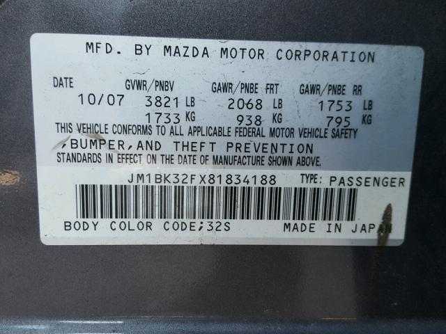 JM1BK32FX81834188 - 2008 MAZDA 3 I SILVER photo 10