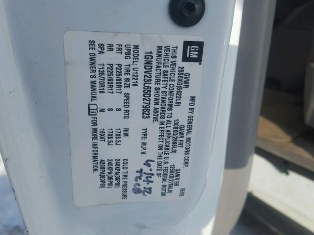 1GNDV23L65D279823 - 2005 CHEVROLET UPLANDER L 白色 照片 10