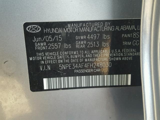 5NPE34AF4FH248030 - 2015 HYUNDAI SONATA SPO SILVER photo 10