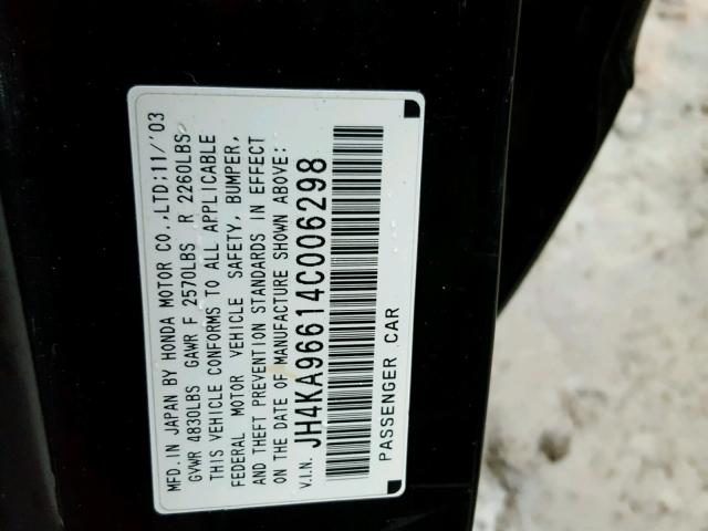 JH4KA96614C006298 - 2004 ACURA 3.5RL BLACK photo 10