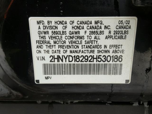 2HNYD18292H530186 - 2002 ACURA MDX BLACK photo 10