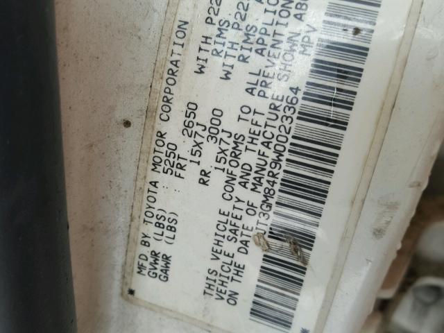 JT3GM84R9W0023364 - 1998 TOYOTA 4RUNNER WHITE photo 10