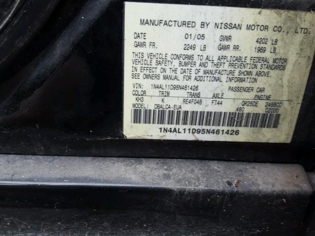 1N4AL11D95N461426 - 2005 NISSAN ALTIMA S BLACK photo 10