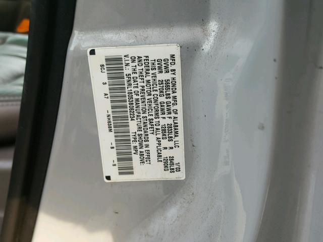 5FNRL18053B062234 - 2003 HONDA ODYSSEY EX SILVER photo 10