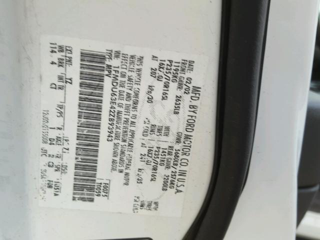 1FMDU63E42ZB93943 - 2002 FORD EXPLORER X WHITE photo 10