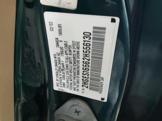 2HGES16562H556130 - 2002 HONDA CIVIC LX GREEN photo 10