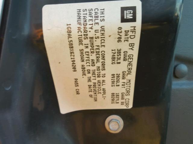 1G8AL58BX6Z194209 - 2006 SATURN ION LEVEL SILVER photo 10