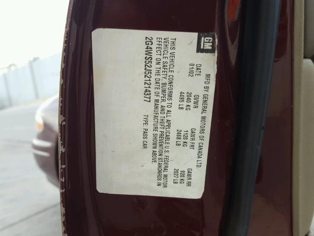 2G4WS52J521214377 - 2002 BUICK CENTURY CU MAROON photo 10