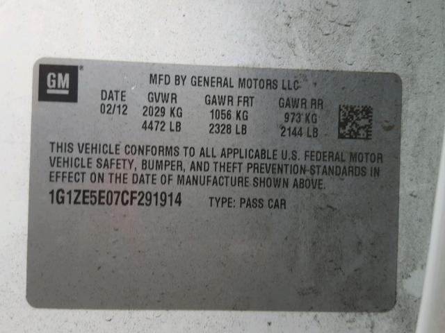 1G1ZE5E07CF291914 - 2012 CHEVROLET MALIBU LTZ 白色 照片 10