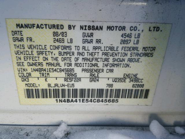 1N4BA41E54C845685 - 2004 NISSAN MAXIMA SE WHITE photo 10