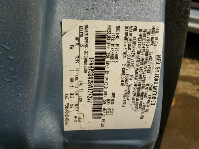 1FAHP33N28W177297 - 2008 FORD FOCUS SE BLUE photo 10