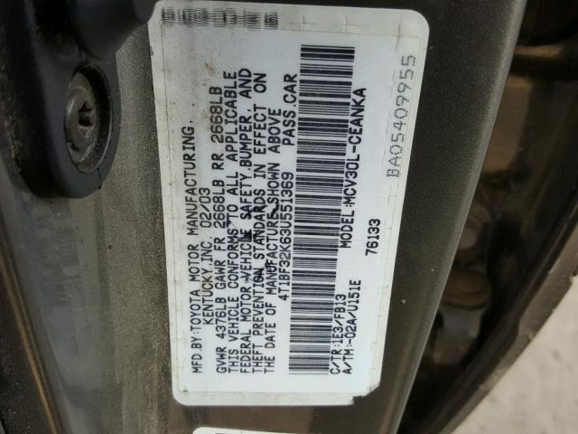 4T1BF32K63U551369 - 2003 TOYOTA CAMRY LE BROWN photo 10