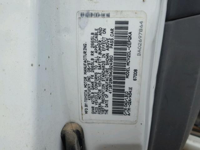 4T1BF28K5WU924360 - 1998 TOYOTA CAMRY CE WHITE photo 10