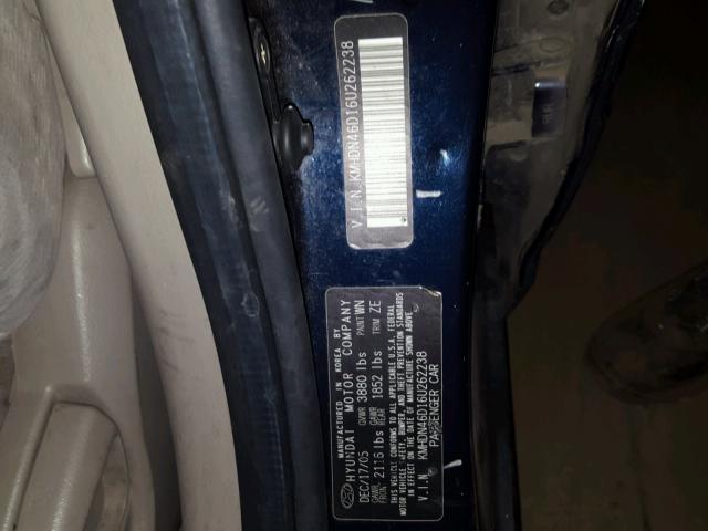 KMHDN46D16U262238 - 2006 HYUNDAI ELANTRA GL BLACK photo 10