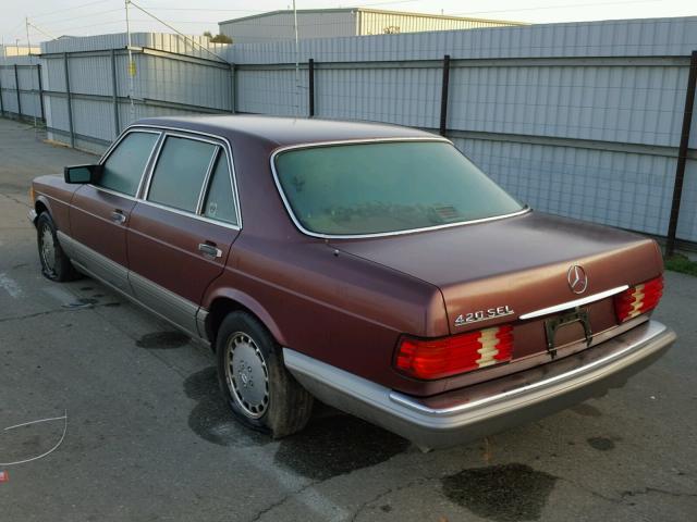 WDBCA35D0JA376778 - 1988 MERCEDES-BENZ 420 SEL BURGUNDY photo 3