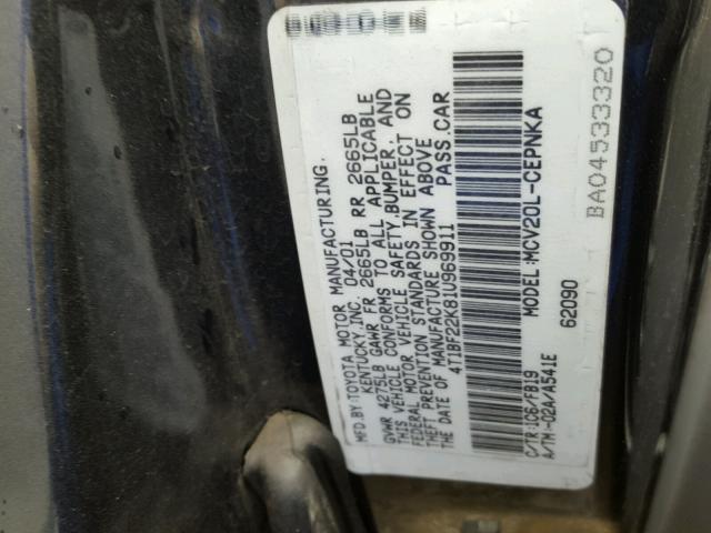 4T1BF22K81U969911 - 2001 TOYOTA CAMRY LE CHARCOAL photo 10