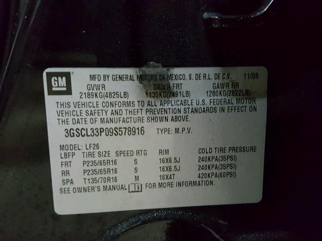 3GSCL33P09S578916 - 2009 SATURN VUE XE BLACK photo 10