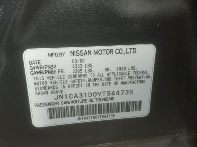 JN1CA31D0YT544735 - 2000 NISSAN MAXIMA GLE CHARCOAL photo 10