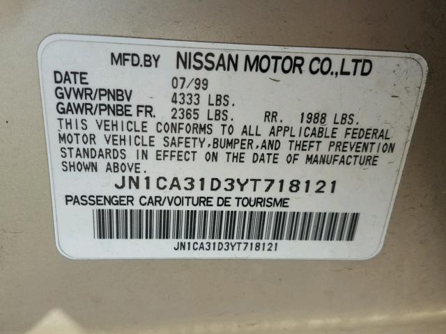 JN1CA31D3YT718121 - 2000 NISSAN MAXIMA GLE GOLD photo 10