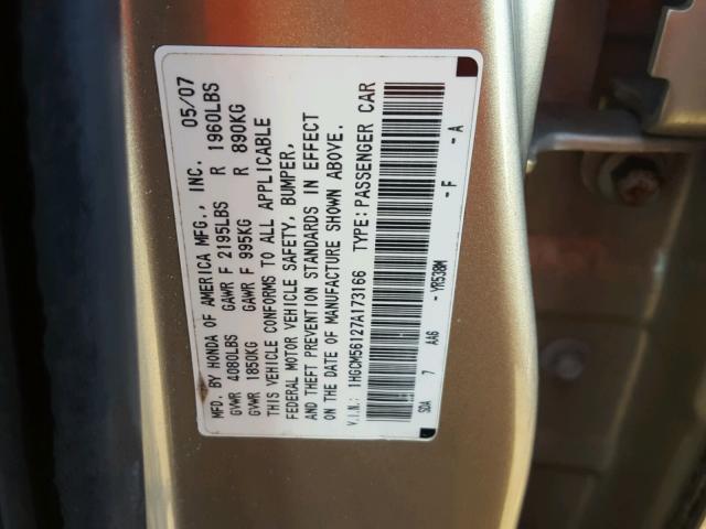 1HGCM56127A173166 - 2007 HONDA ACCORD VAL GOLD photo 10