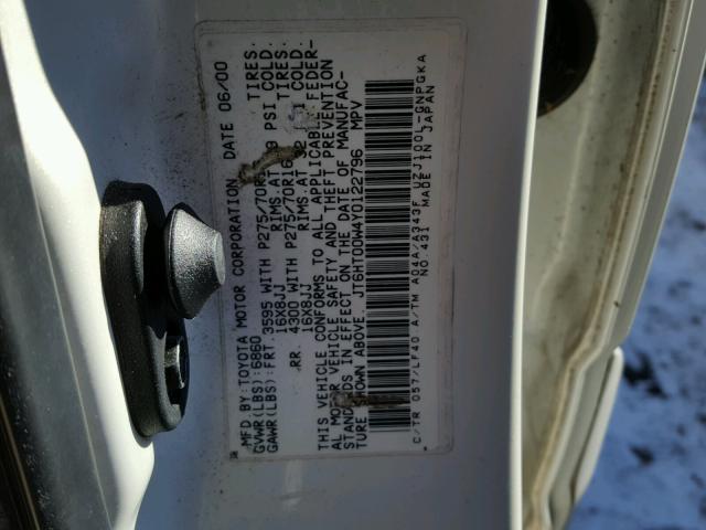 JT6HT00W4Y0122796 - 2000 LEXUS LX 470 WHITE photo 10